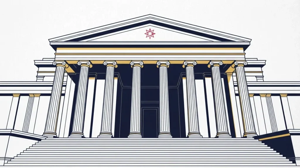 Geometrische Gebäudefassade mit hellen Säulen