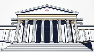 Geometrische Gebäudefassade mit hellen Säulen