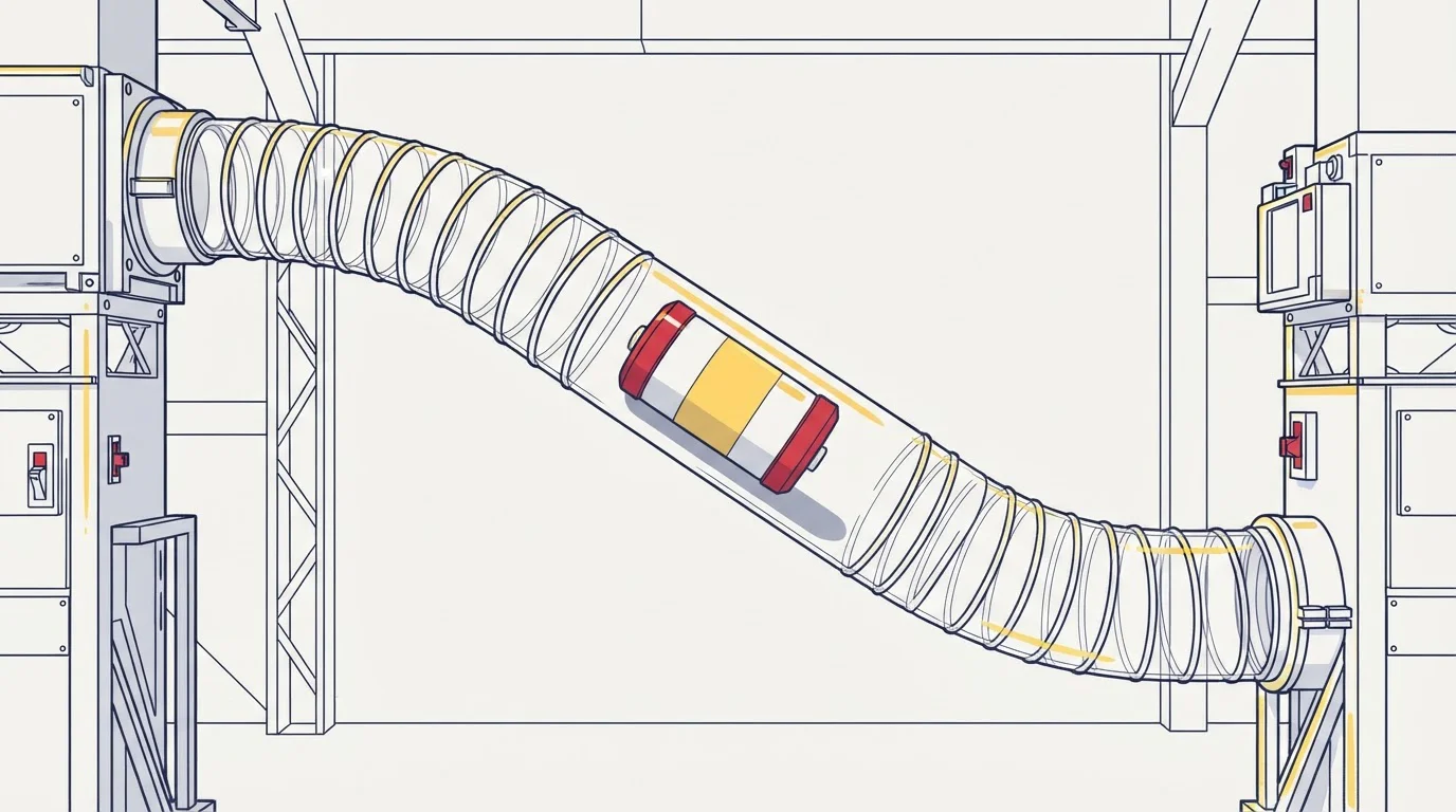 Pneumatische Rohrpostanlage mit Glasröhren und markierten Versandkapseln